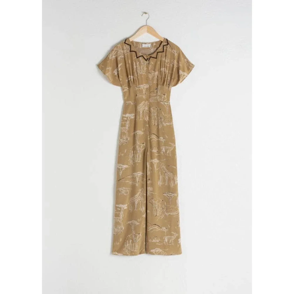 & OTHER STORIES safari print tan white jumpsuit size 0 - Picture 1 of 8